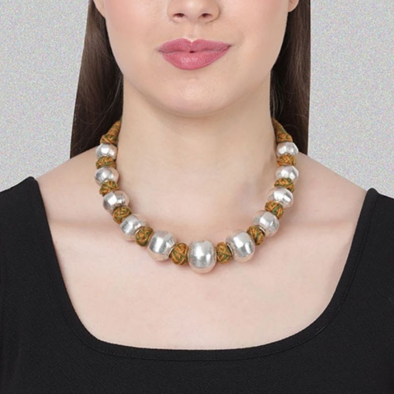 Big Silver Dholki Necklace