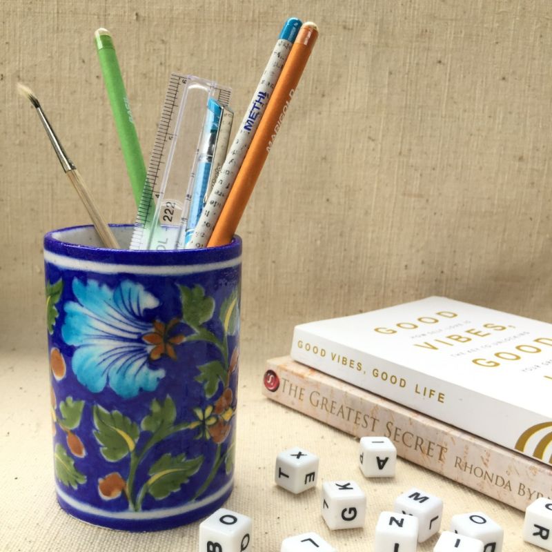 Vanraj Blue Pottery Gift Set (Pen stand with 2 piece coaster set & 1 rakhi)