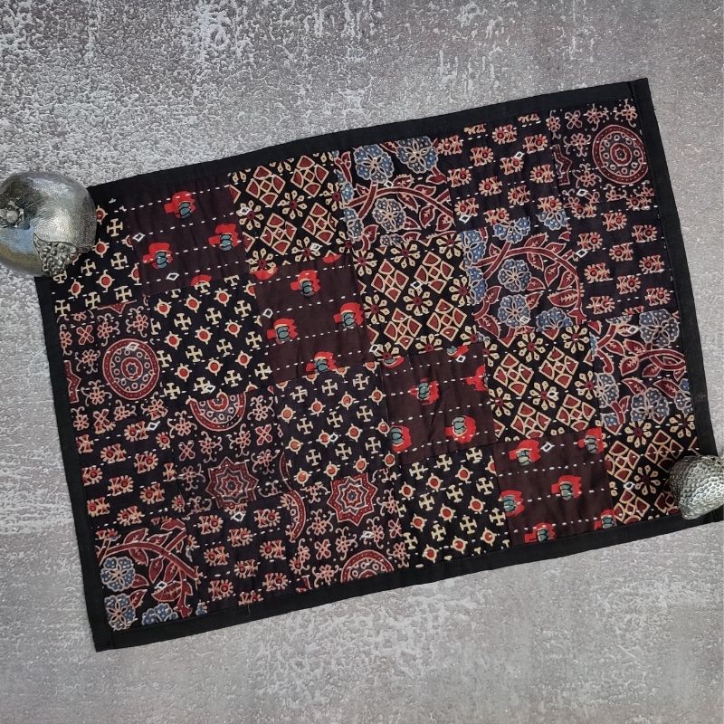 Black Cotton Patchwork Table Mat