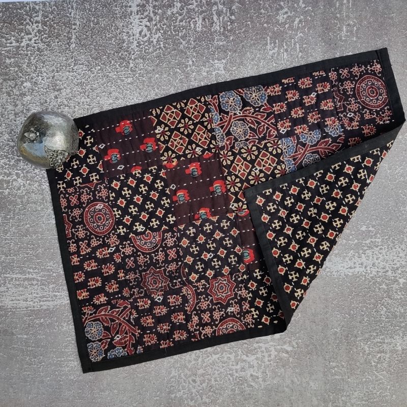 Black Cotton Patchwork Table Mat