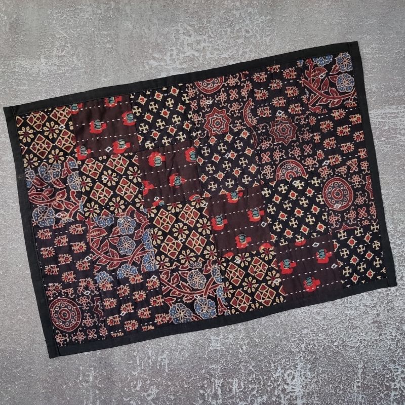 Black Cotton Patchwork Table Mat