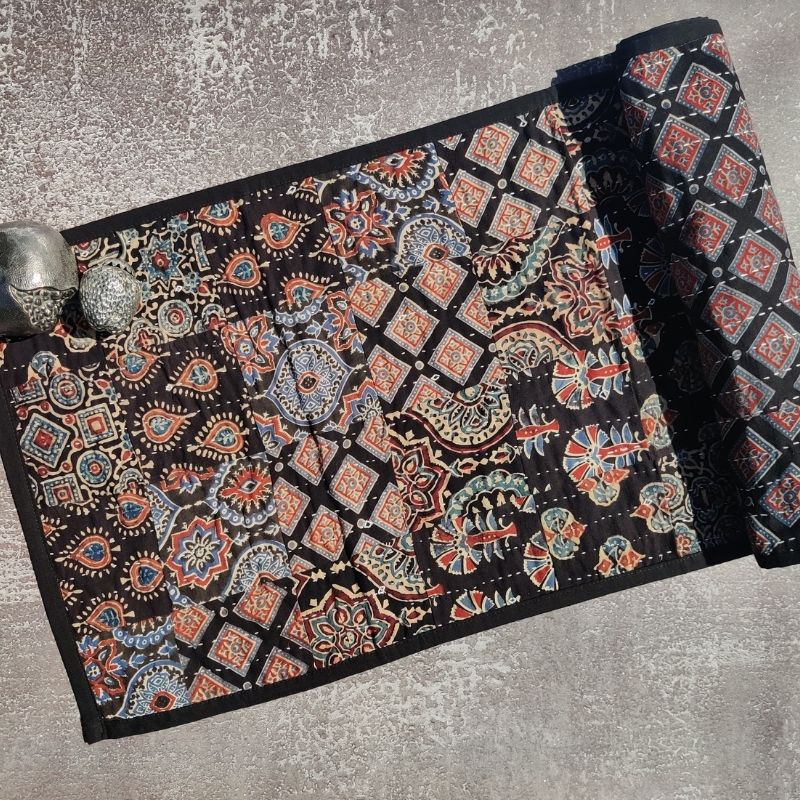 Black Cotton Patchwork Table Runner