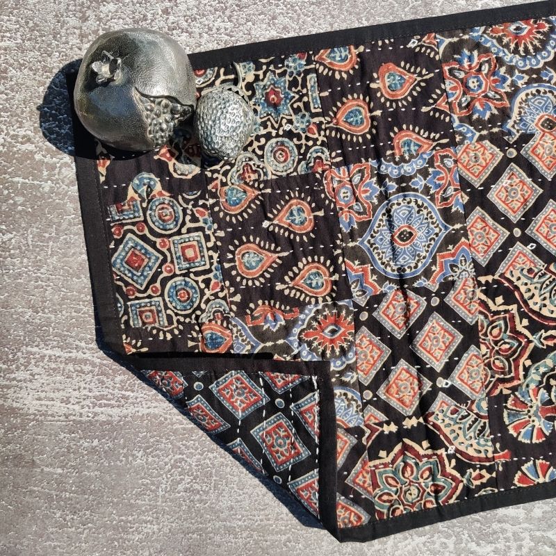 Black Cotton Patchwork Table Runner