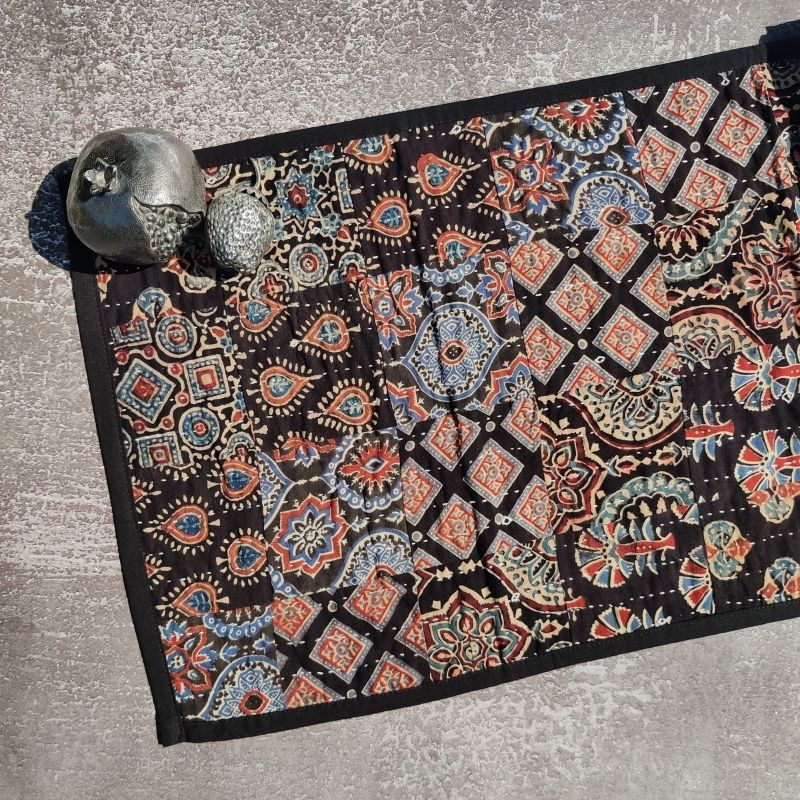 Black Cotton Patchwork Table Runner