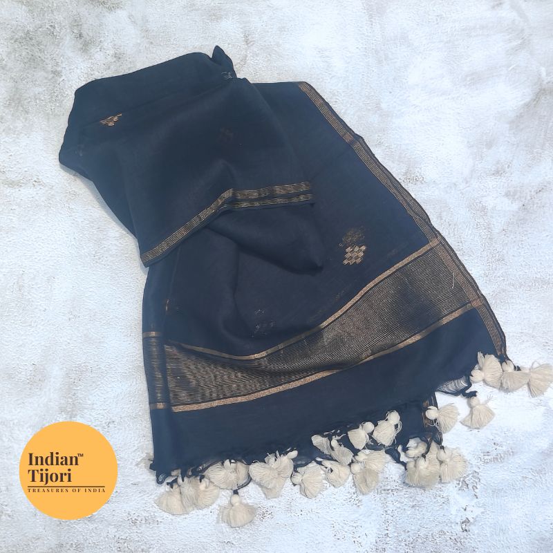 Aamaya Handloom Jamdani Linen Cotton Stole