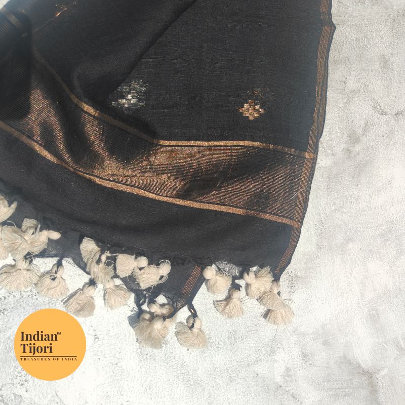 Aamaya Handloom Jamdani Linen Cotton Stole