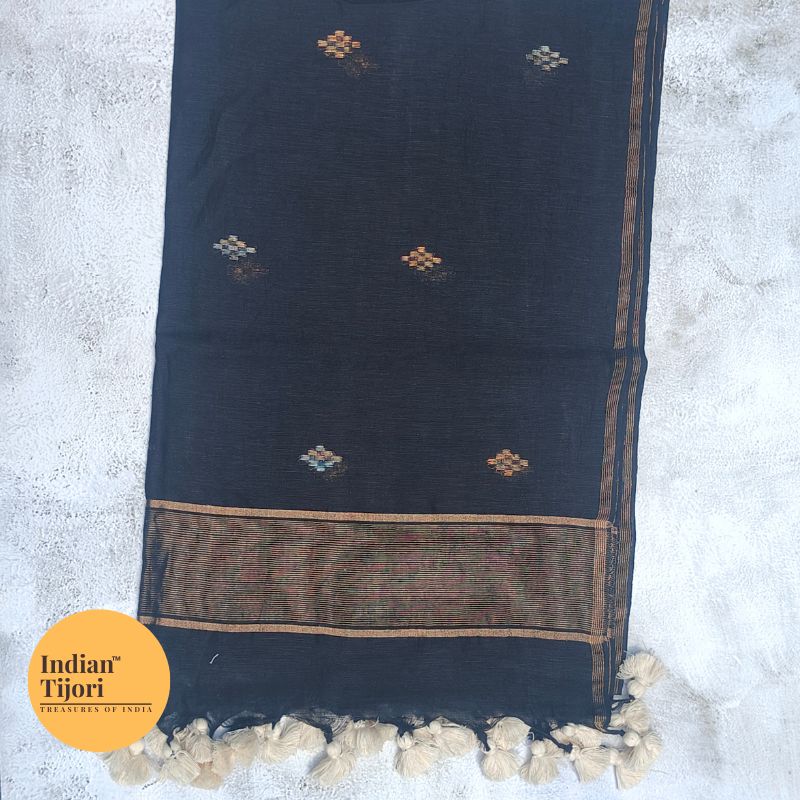 Aamaya Handloom Jamdani Linen Cotton Stole