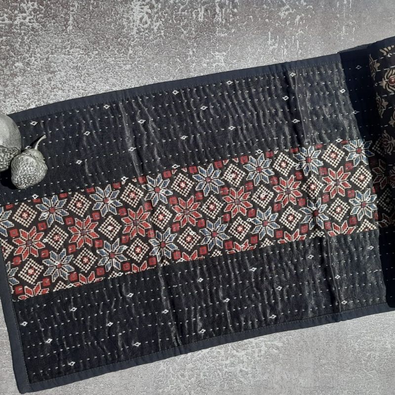 Black Mashru Patchwork Table Runner