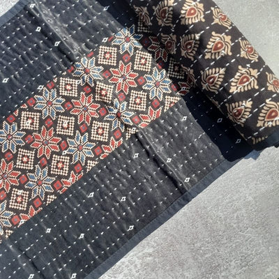 Black Mashru Patchwork Table Runner