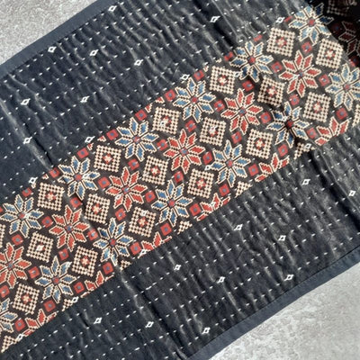 Black Mashru Patchwork Table Runner