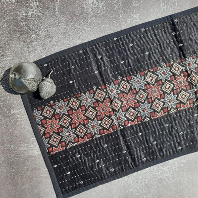 Black Mashru Patchwork Table Runner