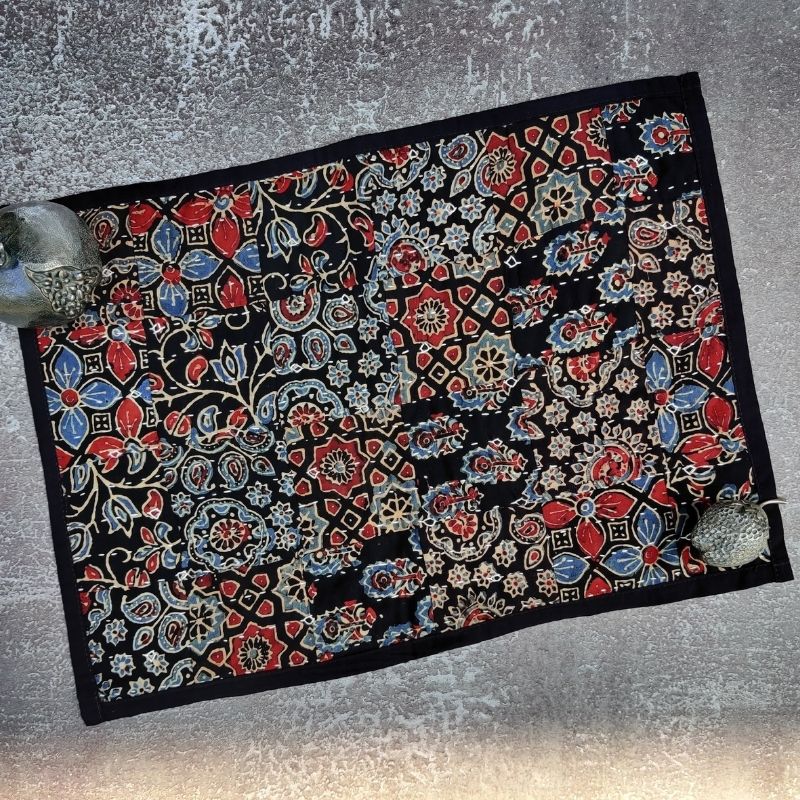 Black Cotton Patchwork Table Mat