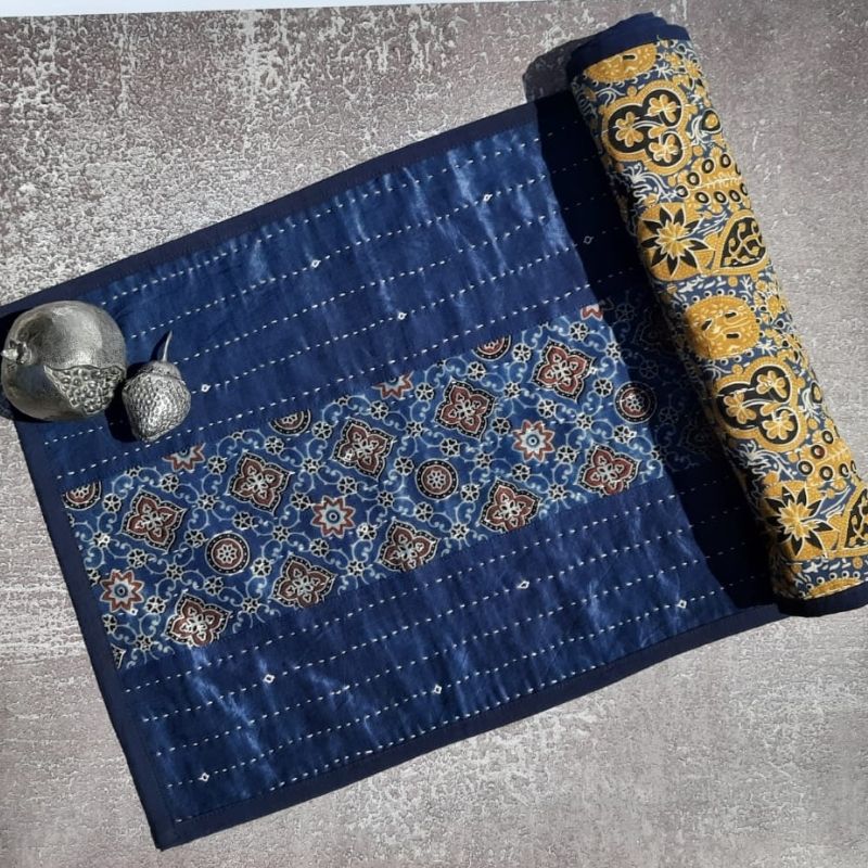 Blue Mashru Patchwork Table Runner