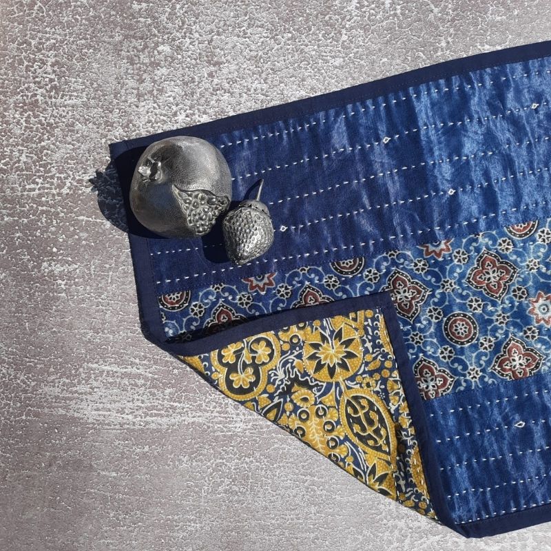 Blue Mashru Patchwork Table Runner