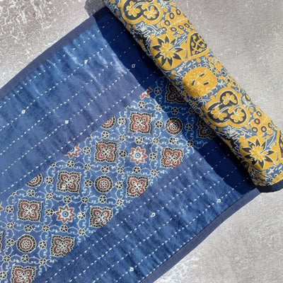 Blue Mashru Patchwork Table Runner