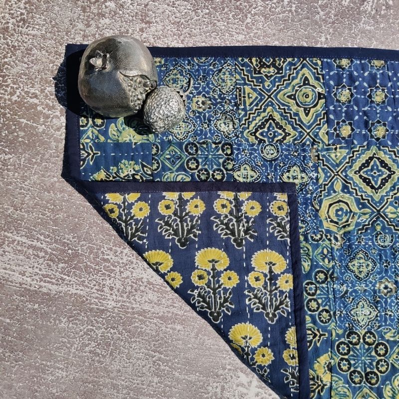 Blue & Green Cotton Patchwork Table Runner