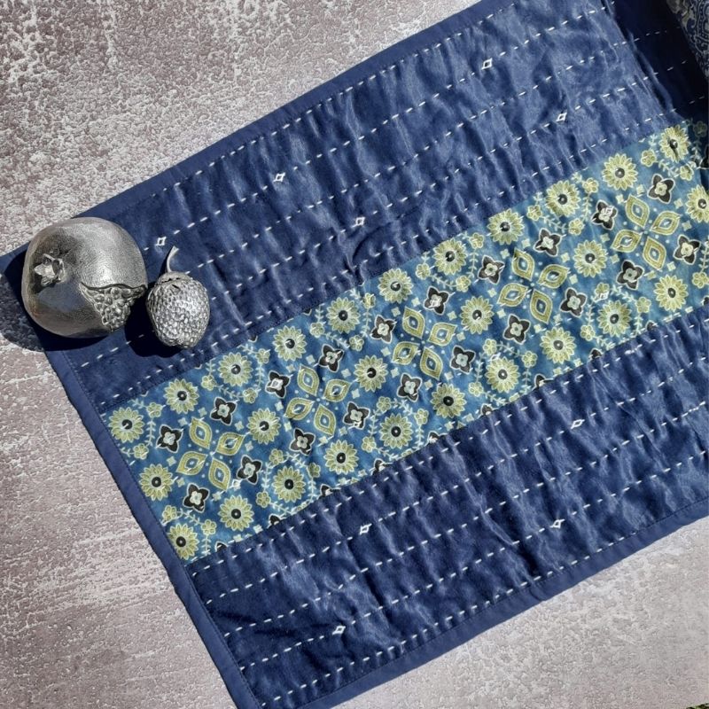 Blue Mashru Patchwork Table Runner