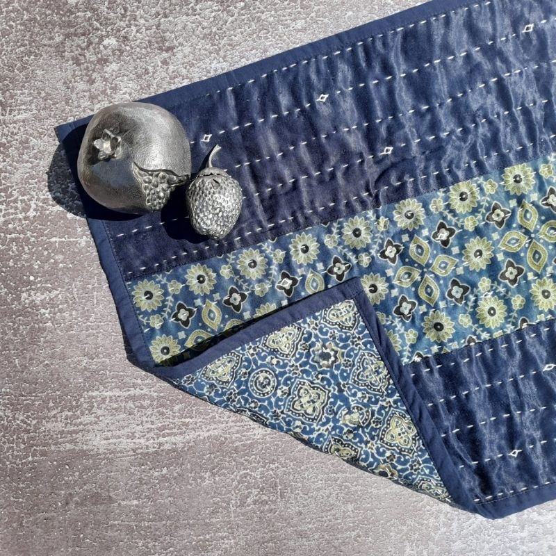 Blue Mashru Patchwork Table Runner