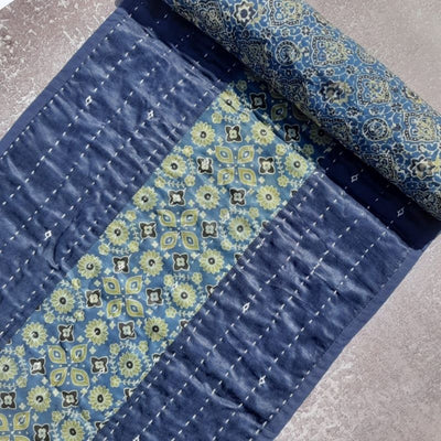 Blue Mashru Patchwork Table Runner