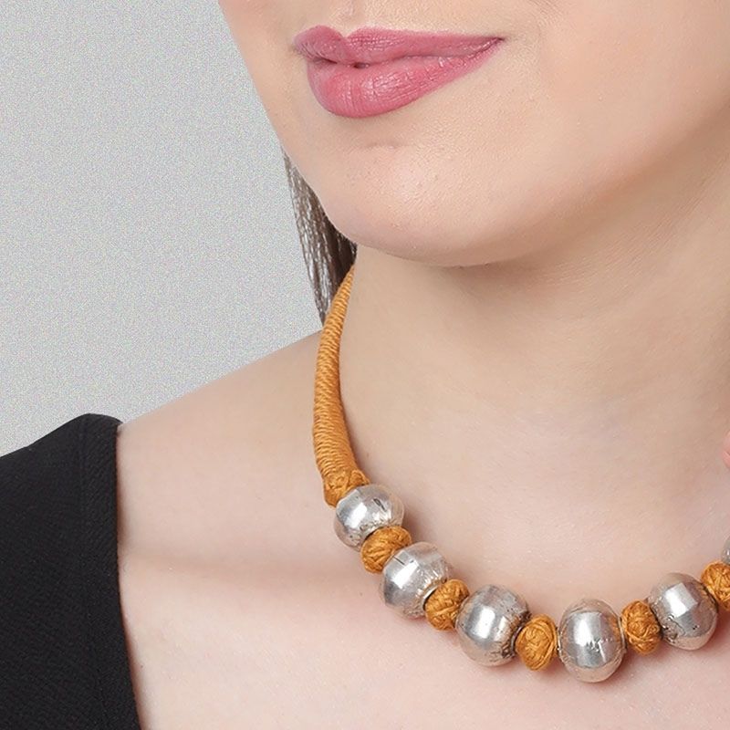 Dhol Silver Mustard Necklace