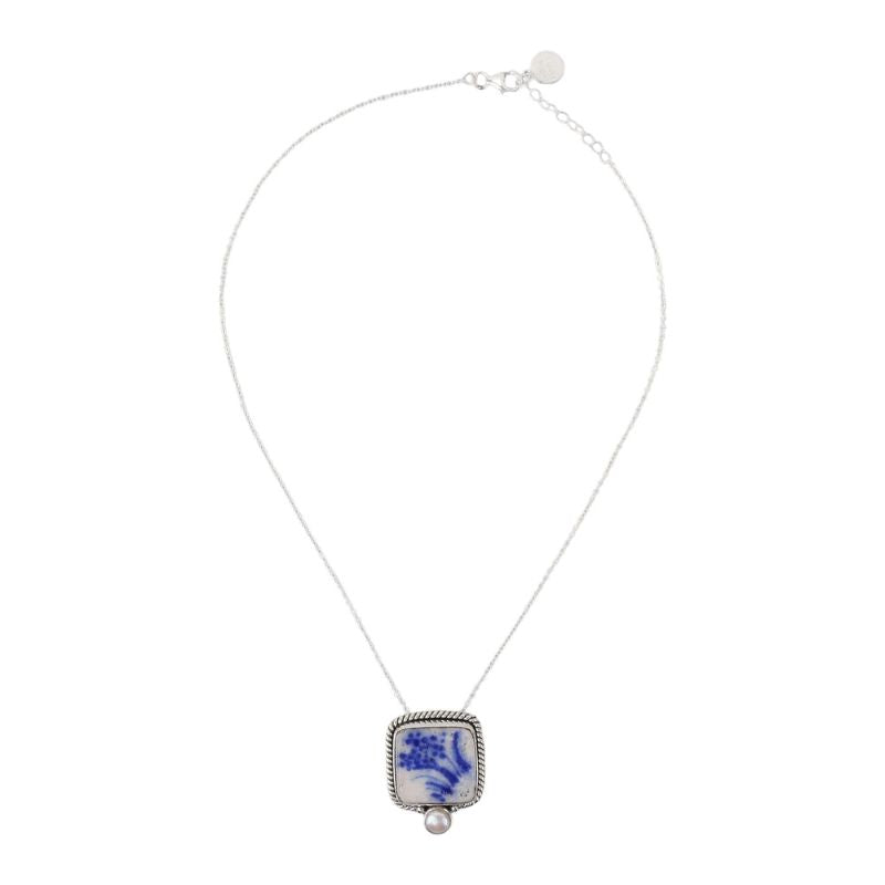 Gul Blue Pottery Silver Pendant