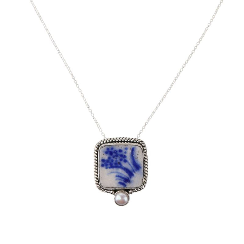 Gul Blue Pottery Silver Pendant