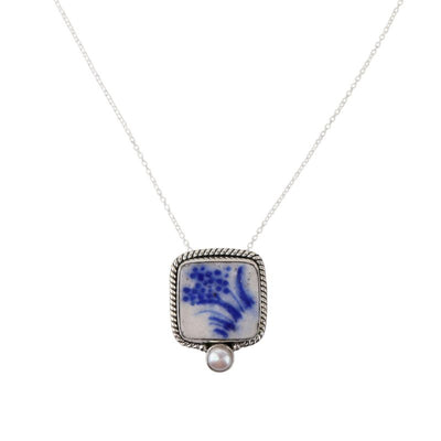 Gul Blue Pottery Silver Pendant