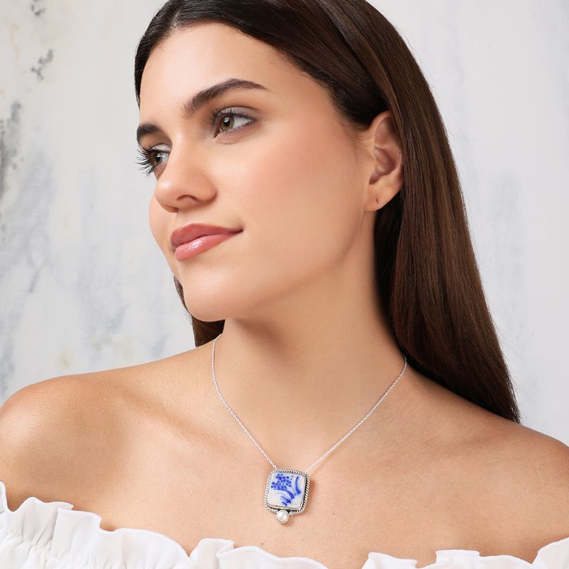 Gul Blue Pottery Silver Pendant