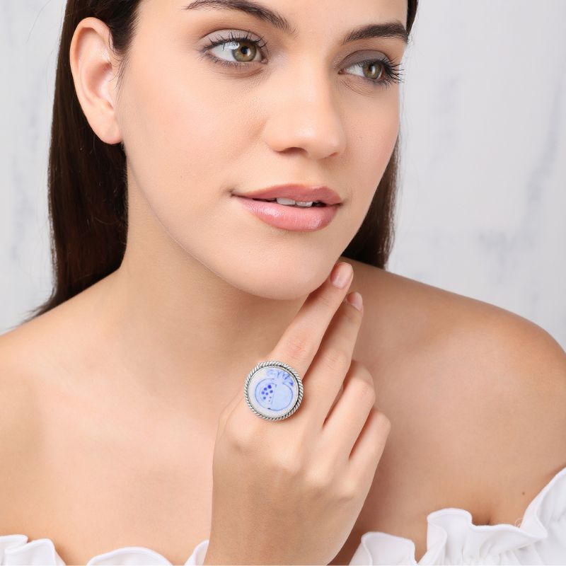 Gulnaar Blue Pottery Silver Ring