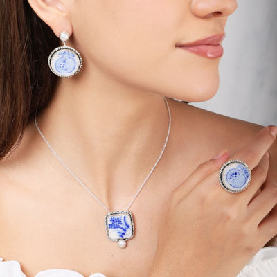 Gulnaar Blue Pottery Silver Ring