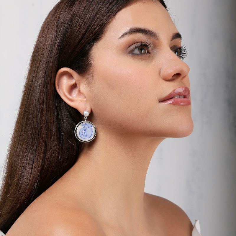 Nar Blue Pottery Silver Earring