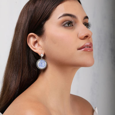 Nar Blue Pottery Silver Earring
