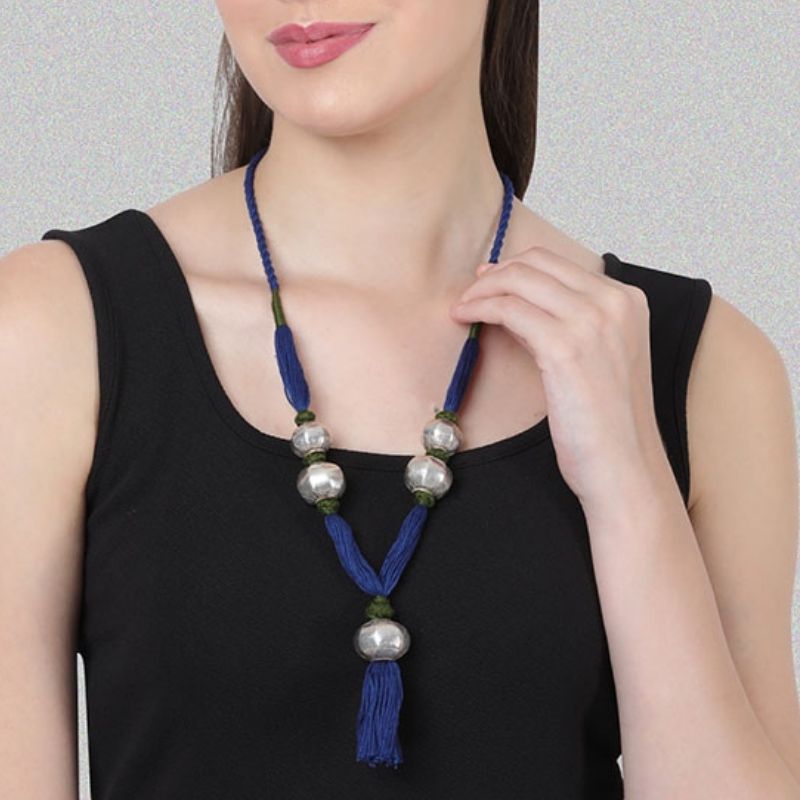 Neela Silver Dholki Necklace (Blue & Green)