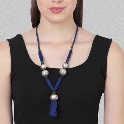 Neela Silver Dholki Necklace (Blue & Green)