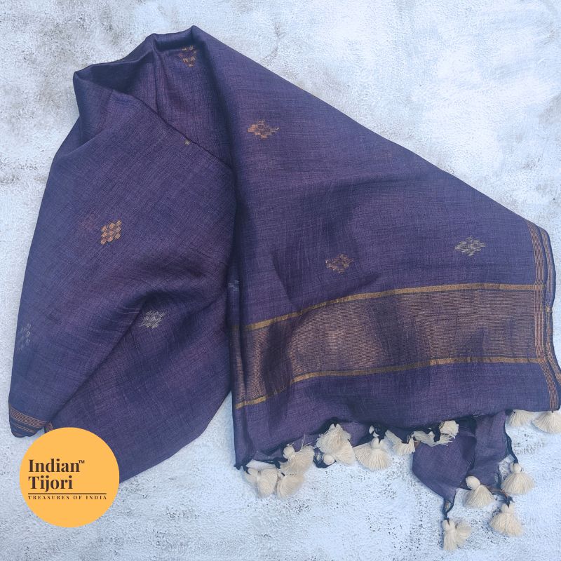 Aadhila Handloom Jamdani Linen Cotton Stole