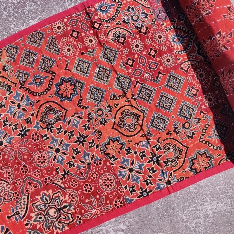 Red Cotton Patchwork Table Runner