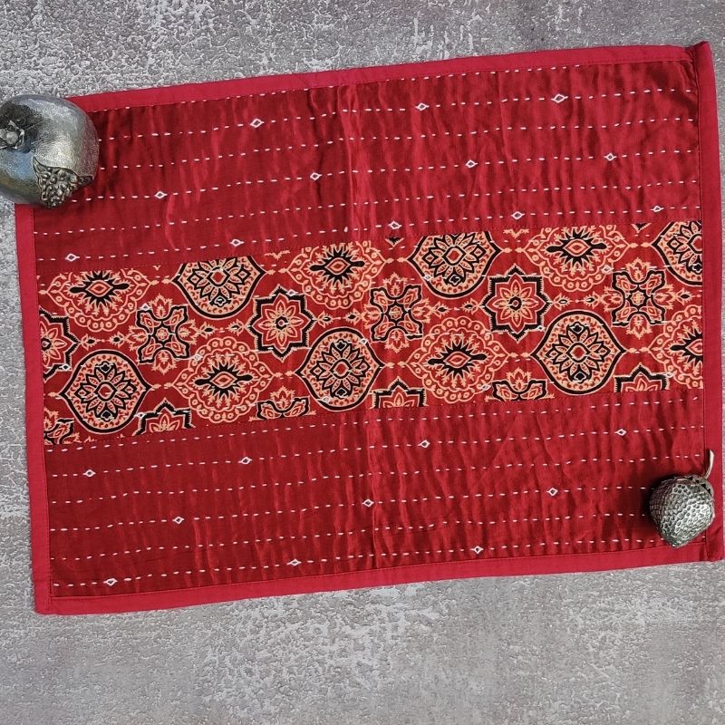 Red Mashru Patchwork Table Mat