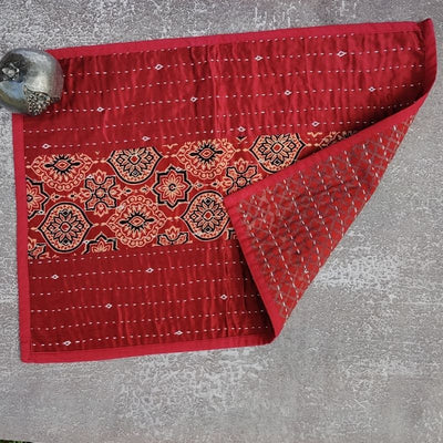 Red Mashru Patchwork Table Mat