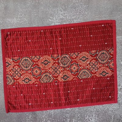 Red Mashru Patchwork Table Mat