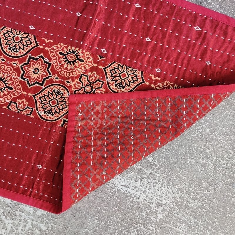 Red Mashru Patchwork Table Mat