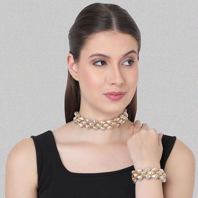 Silver Dholki Bead Mustard Choker