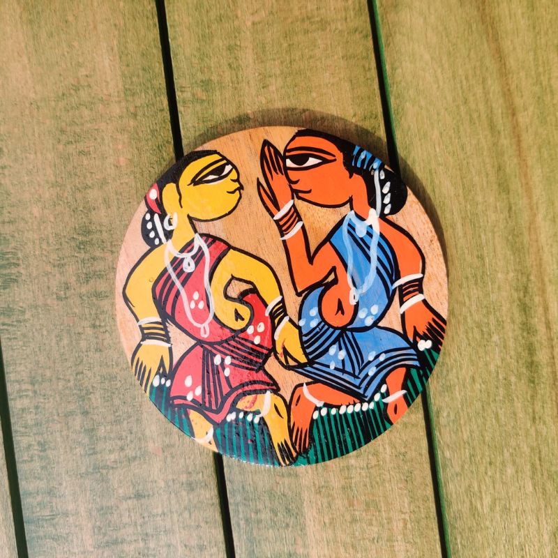 Dancing Tribals Pattachitra wooden coaster set