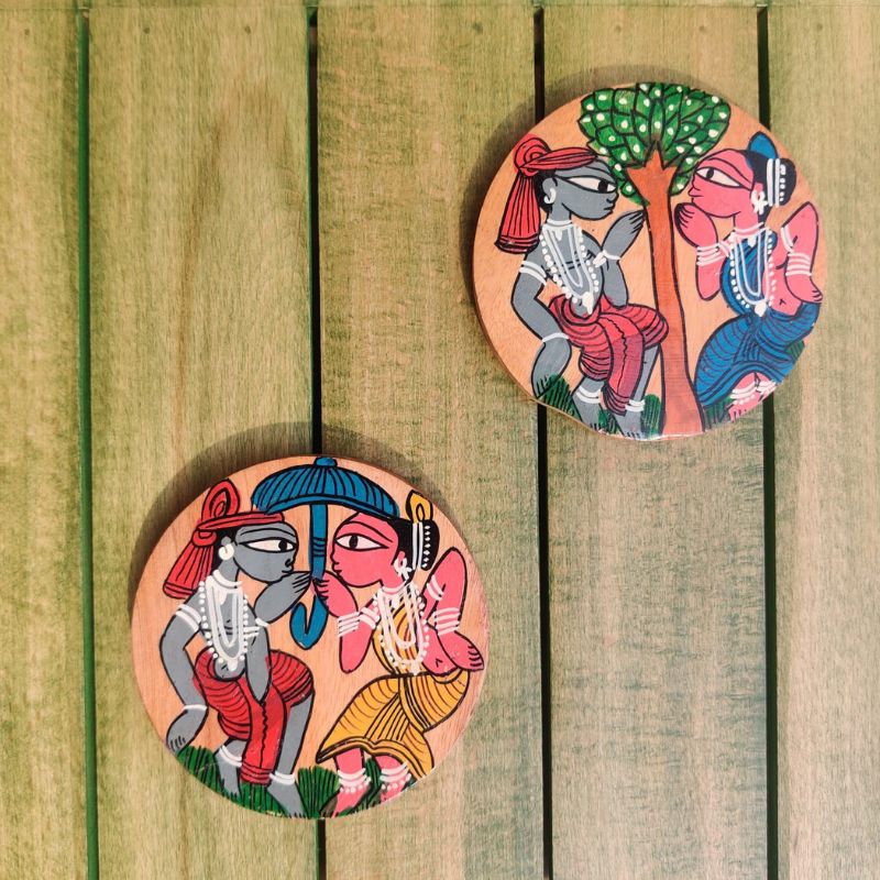 Dancing Tribals Pattachitra wooden coaster set