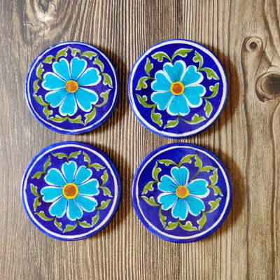 Devi Blue Pottery Gift Set (4 piece coaster set & 1 rakhi)