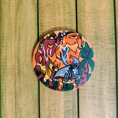 Dancing Tribals Pattachitra wooden coaster set