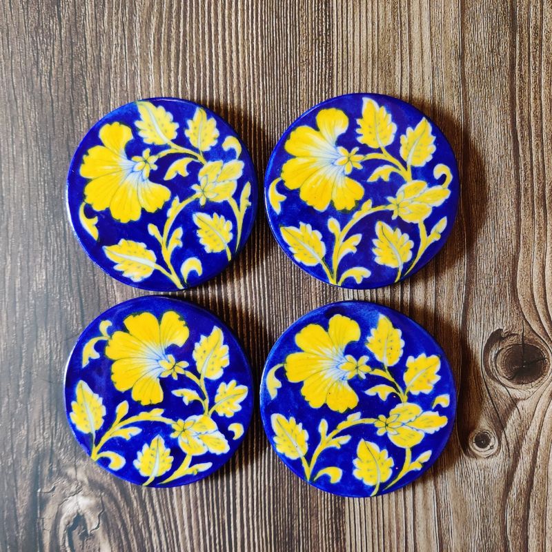 Mari Blue Pottery Gift Set (4 piece coaster set & 1 rakhi)