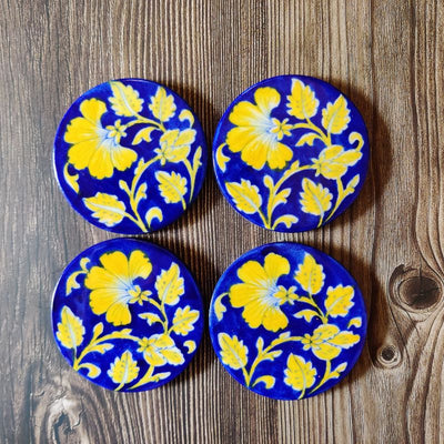 Mari Blue Pottery Gift Set (4 piece coaster set & 1 rakhi)