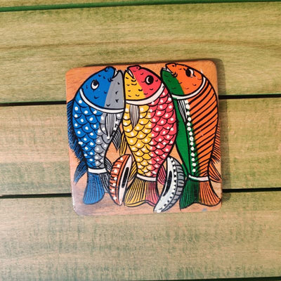 Machali Pattachitra wooden coaster set