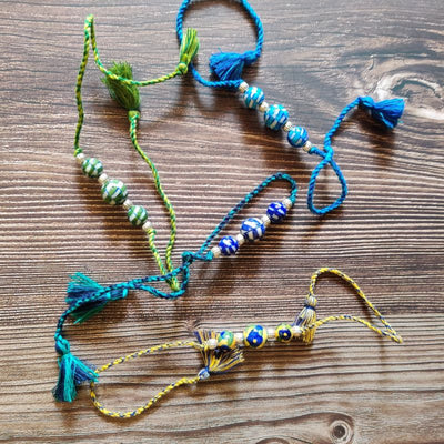 Green Patwa & Blue Pottery Rakhi