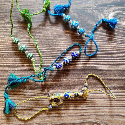 Light Blue Patwa & Blue Pottery Rakhi